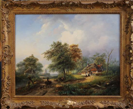 Johannes Petrus van Velzen (1816-1853) Figures and cottage in a river landscape 20.5 x 26in.